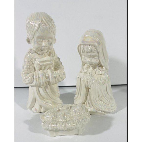 Vintage Arnel Nativity Set Glazed Ceramic Iridescent White Christmas Crèch ‘75 - Picture 6 of 12